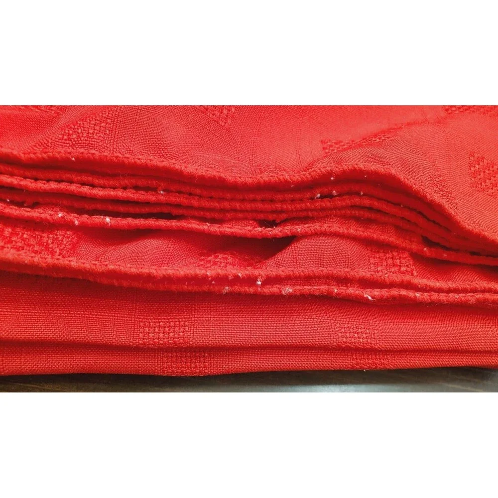 Vintage Tableloth Solid Red Jacquard Squares Polyester 80x59